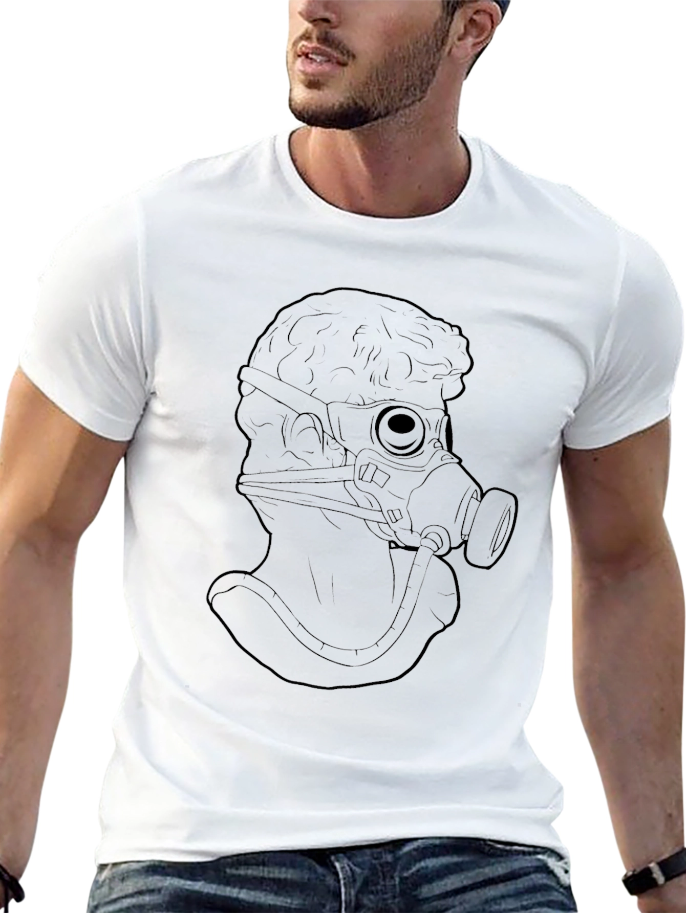 Statue with Gas Mask Graphic Tee - Black T-Shirt