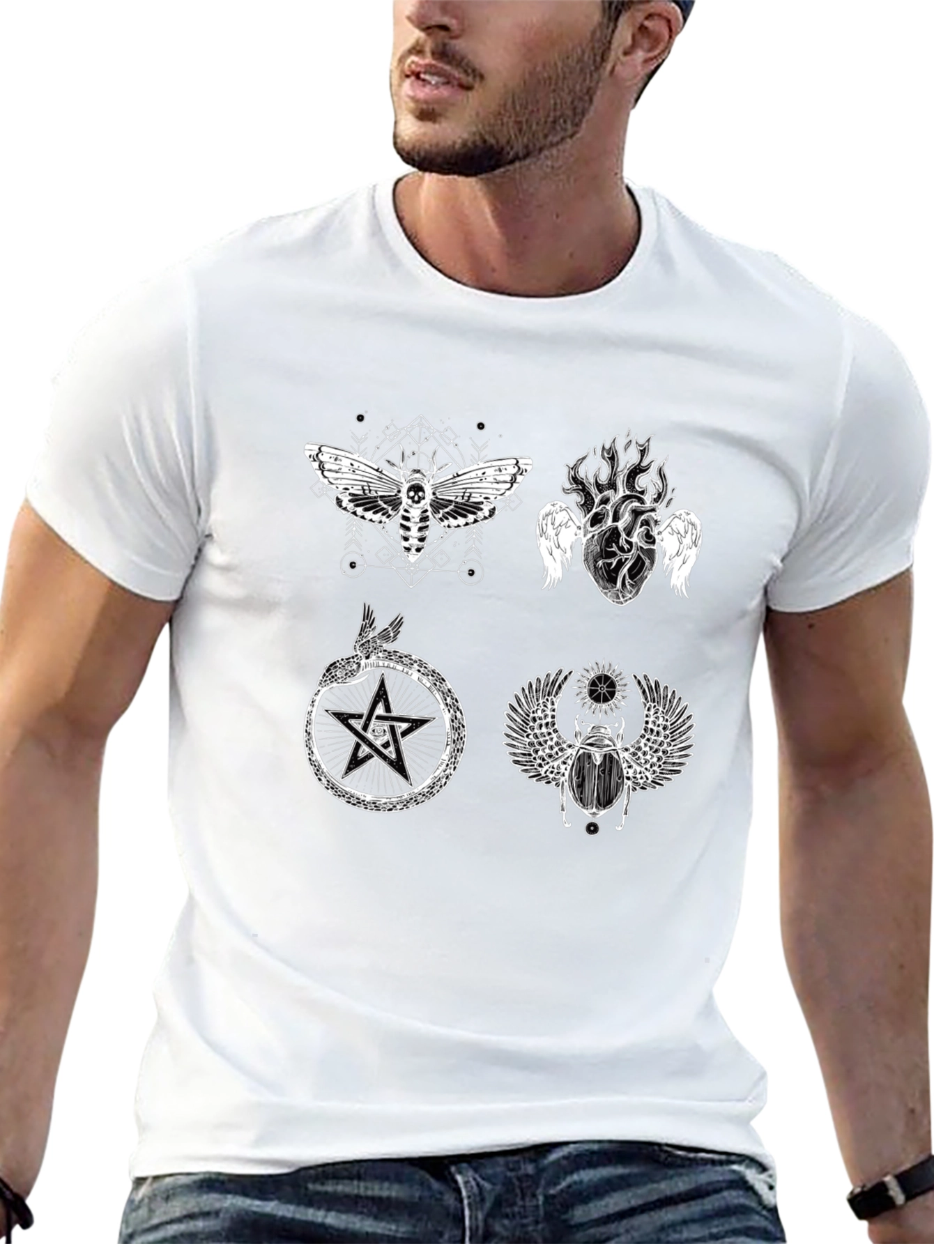 Occult Symbol Graphic Print Black T-Shirt