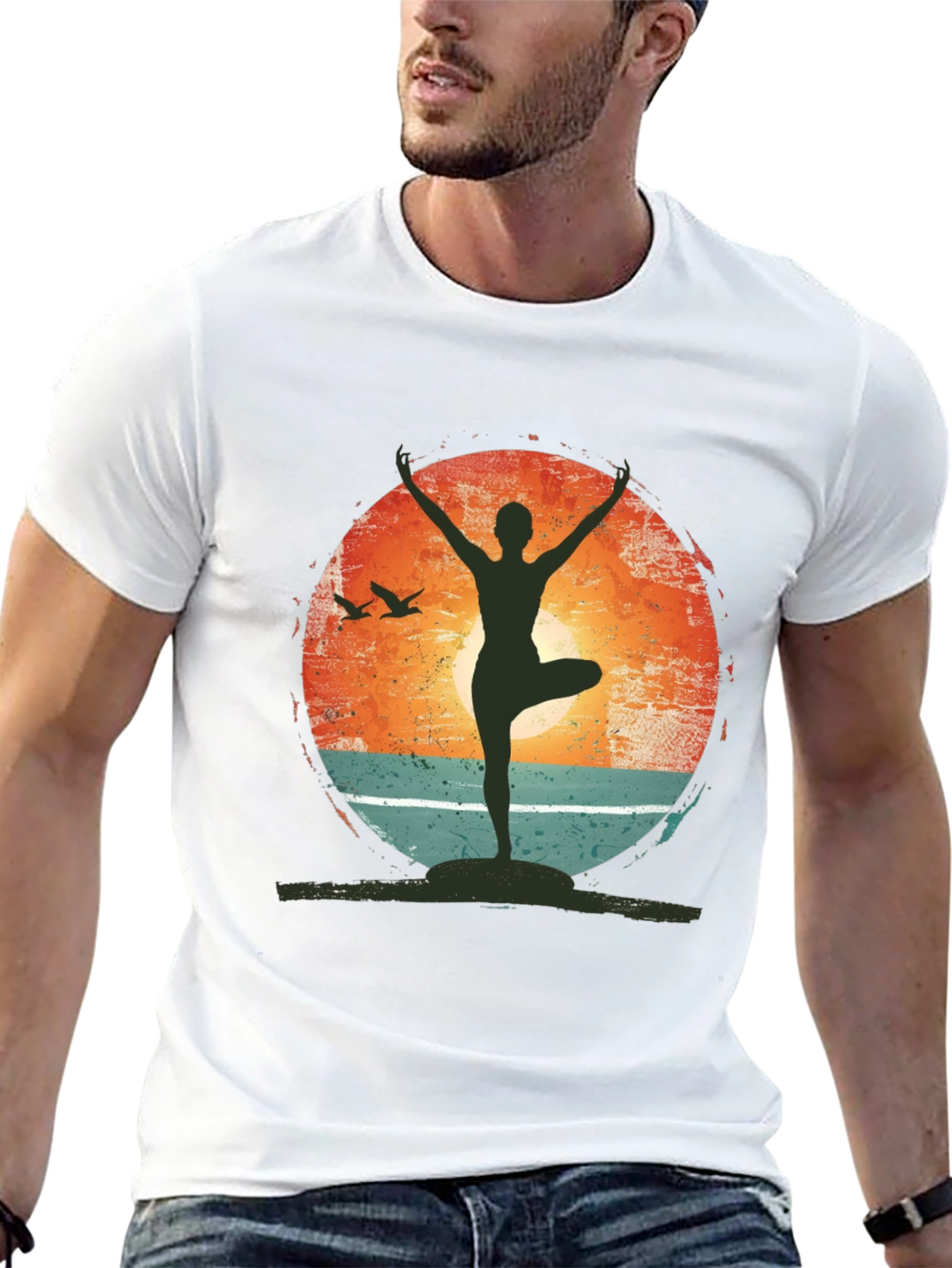 Yoga Pose Graphic T-Shirt - Nature Sunset Design