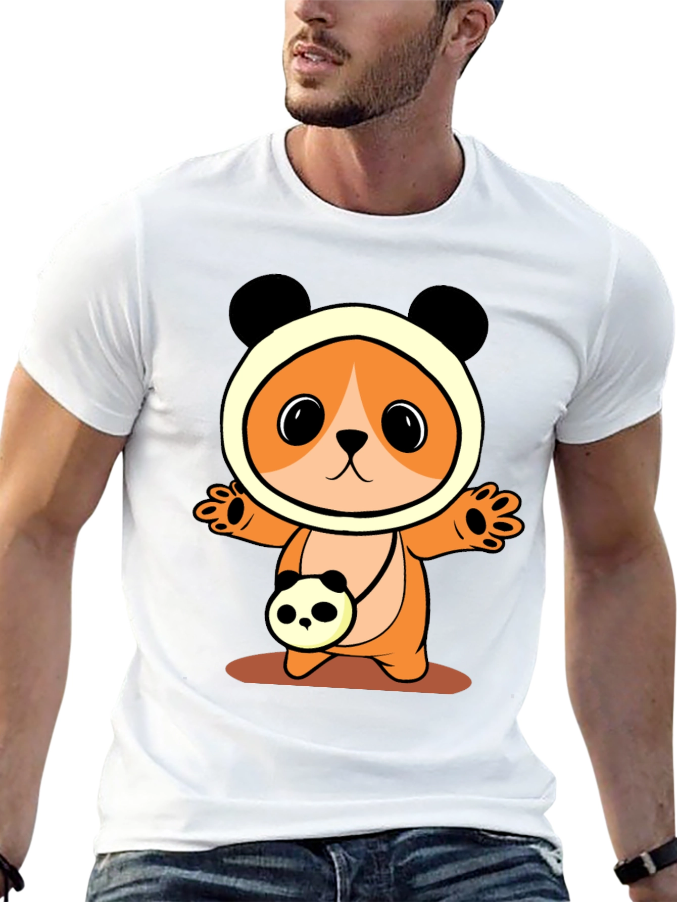 Cute Cartoon Panda Bear T-Shirt - Black