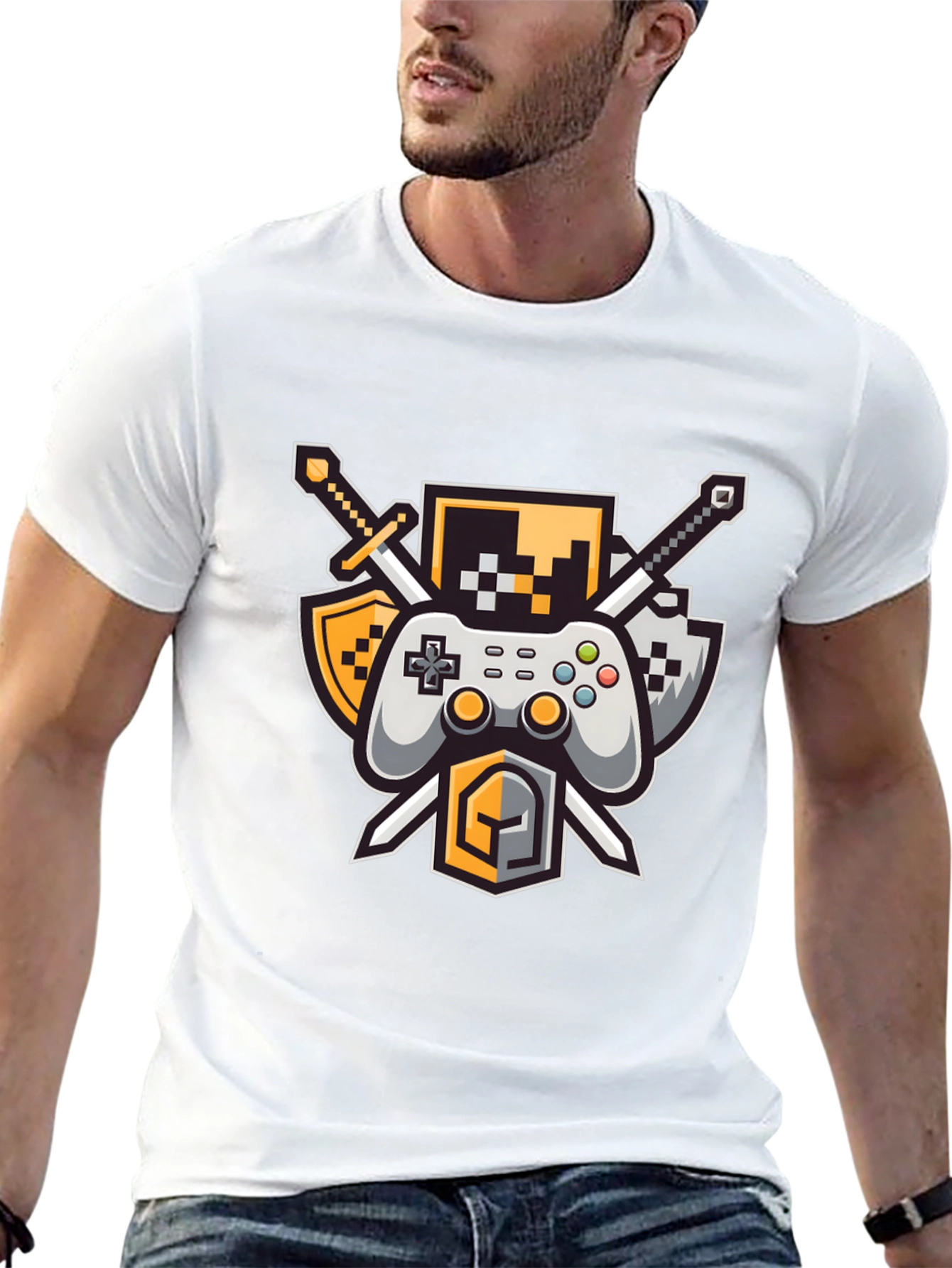 Gamers Crest Black T-Shirt - Sword & Controller