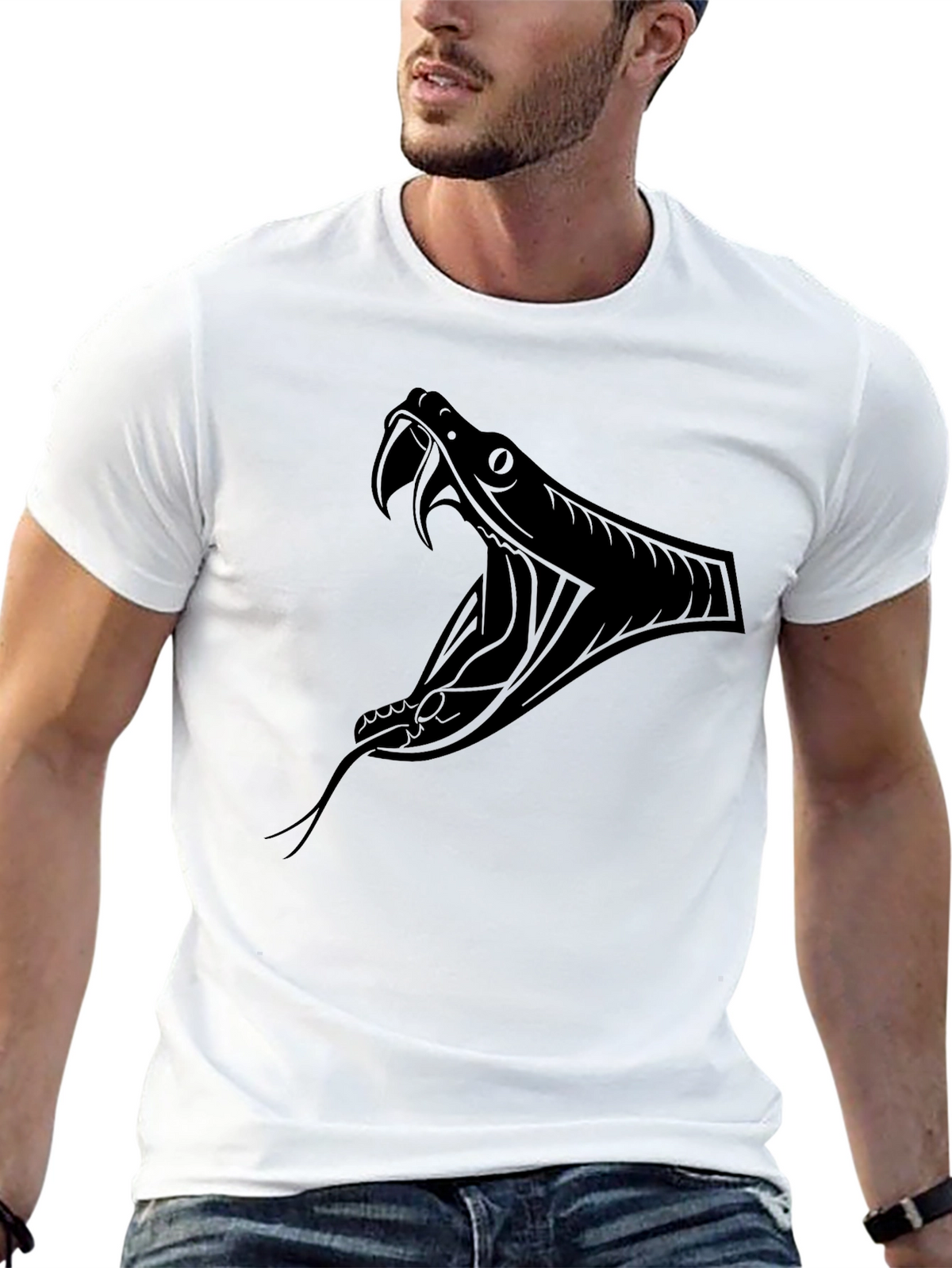 Mens Black T-Shirt - Snake Graphic Tee