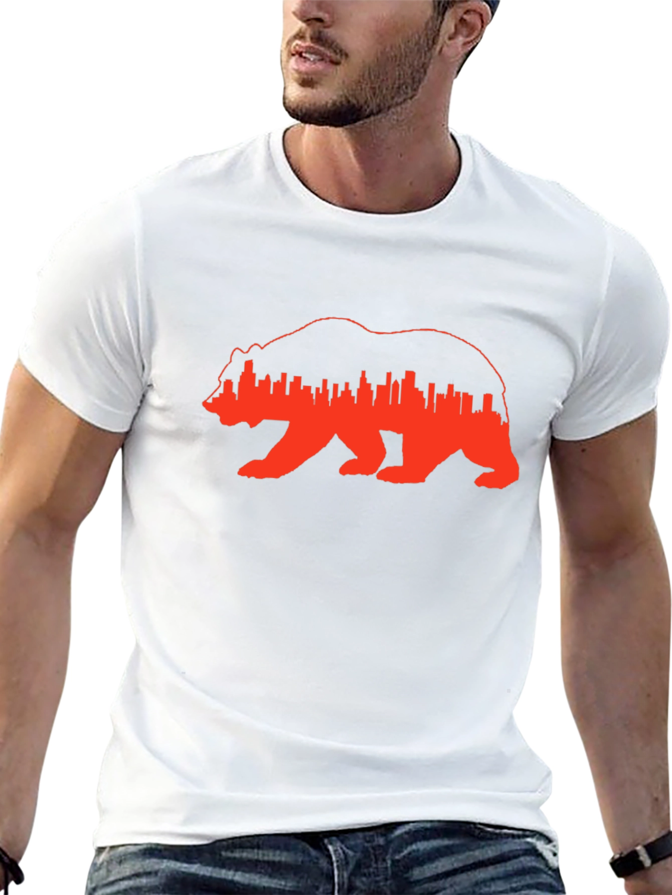 Bear & Cityscape Graphic Tee - Trendy Menswear