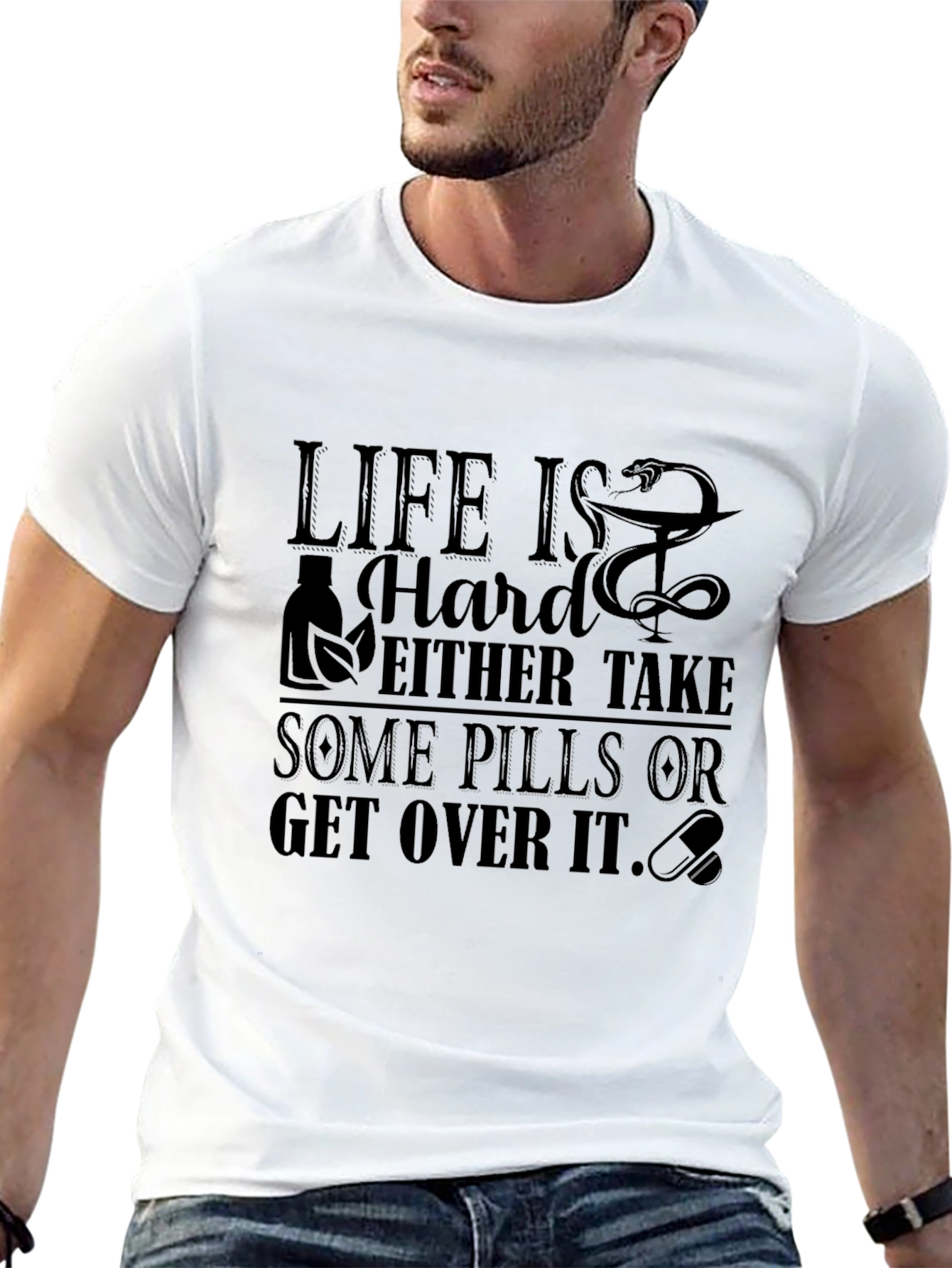 Life is Hard Take Pills Black Graphic Tee