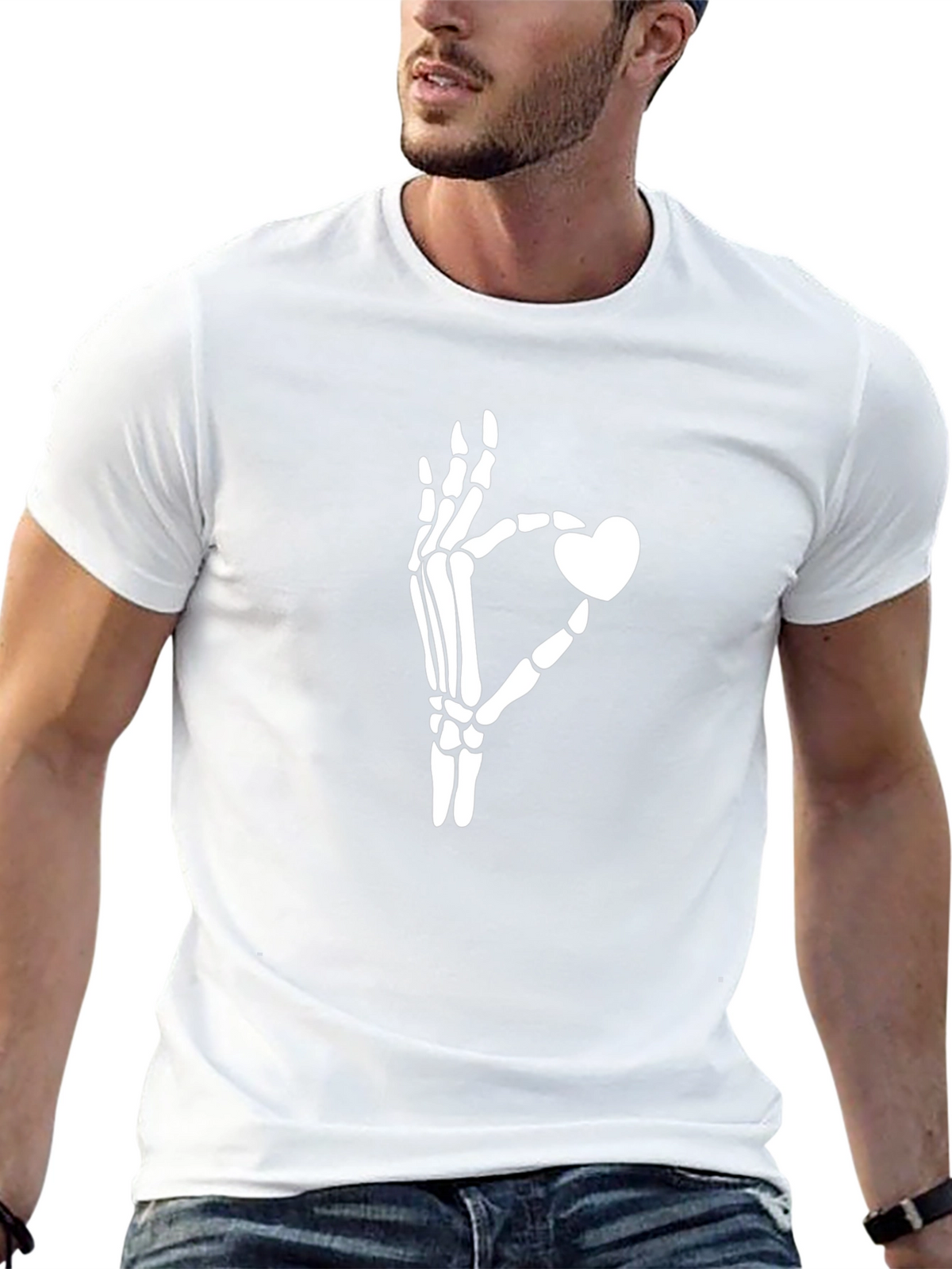 Skeleton Hand Heart Graphic Tee - Black