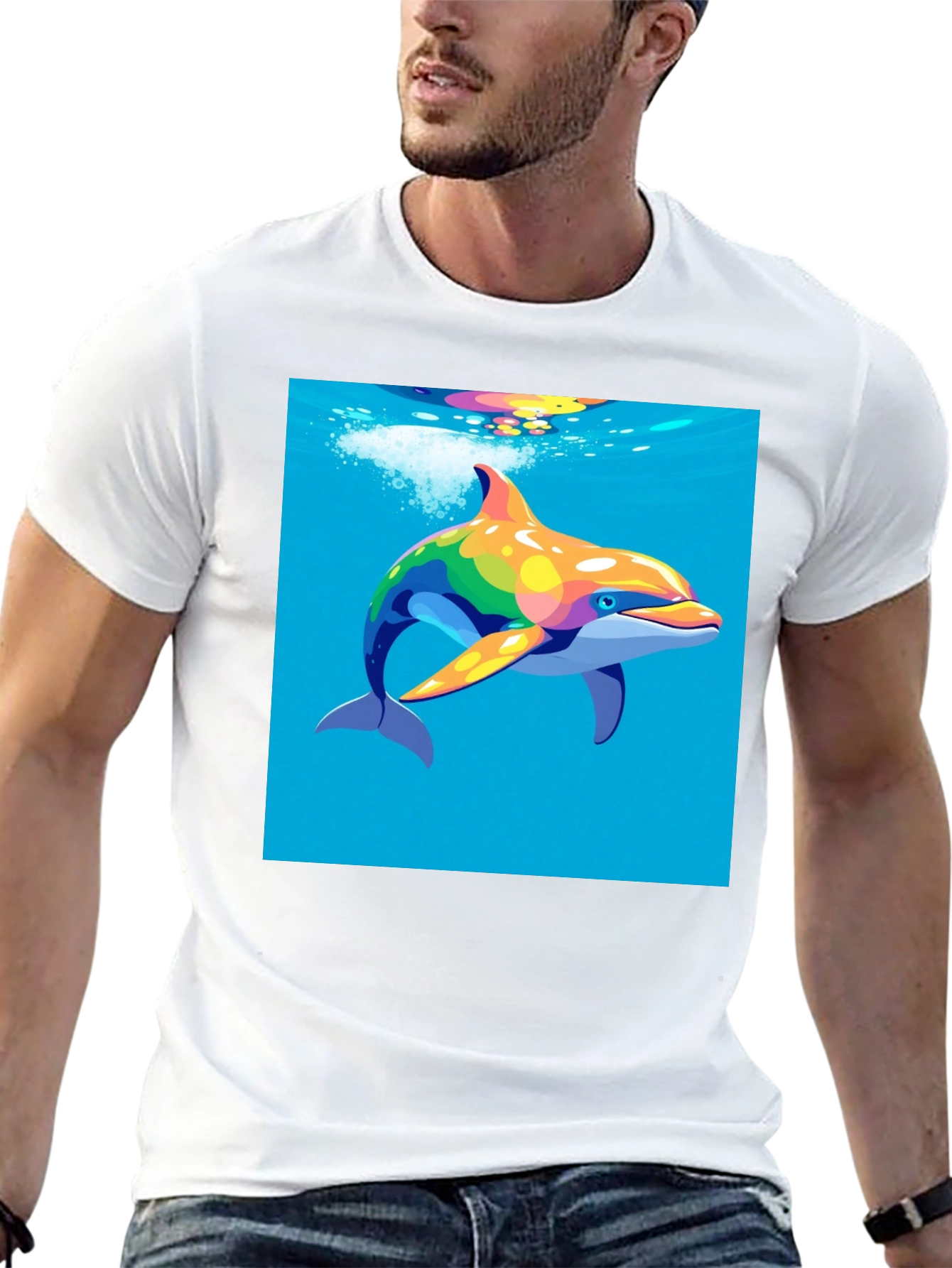 Rainbow Dolphin T-Shirt - Mens Black Tee