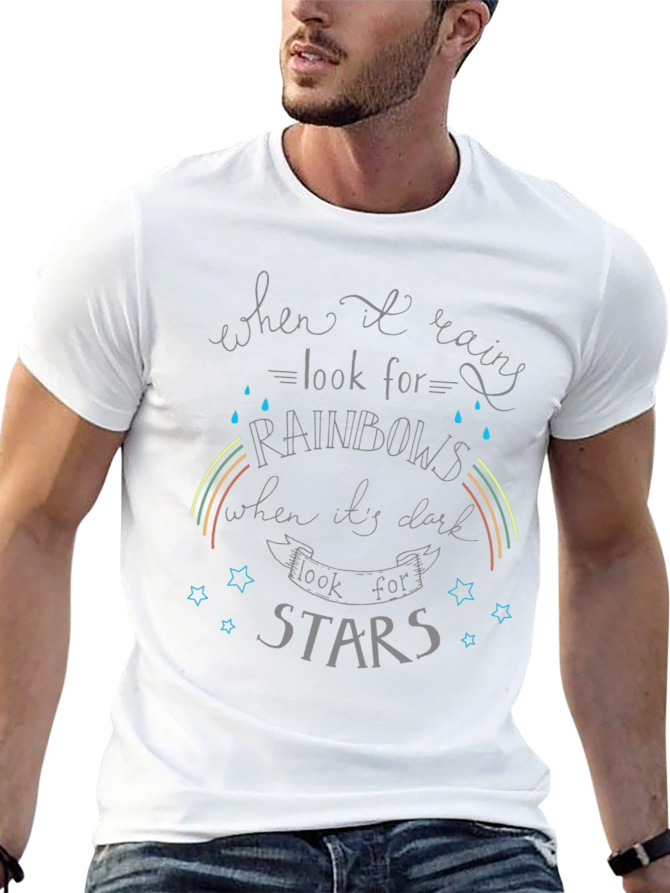 Inspirational Rainbow & Star Graphic T-Shirt