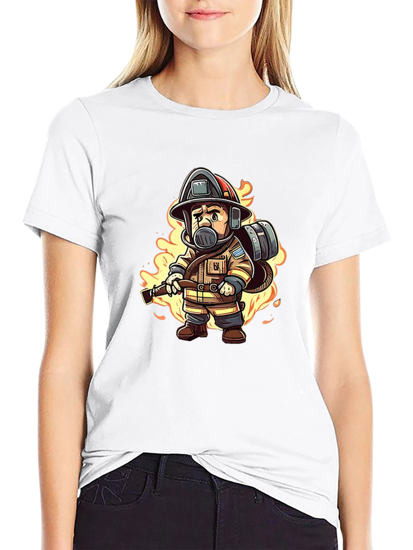 Firefighter Cartoon Graphic T-Shirt