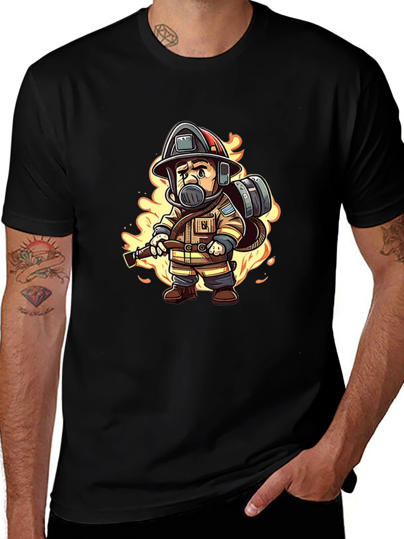 Firefighter Cartoon Graphic T-Shirt