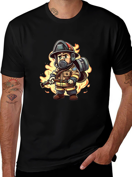 Firefighter Cartoon Graphic T-Shirt