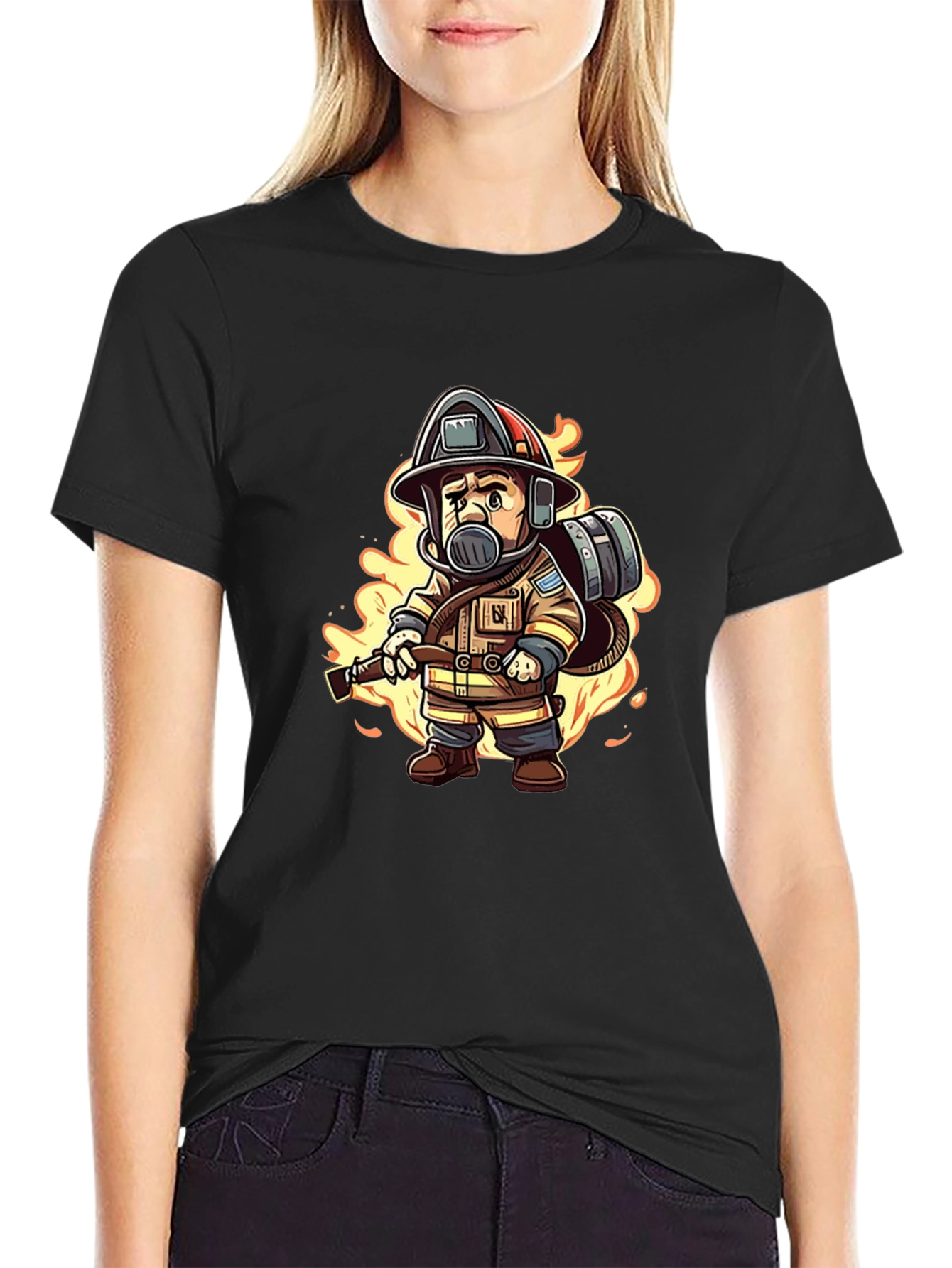 Firefighter Cartoon Graphic T-Shirt