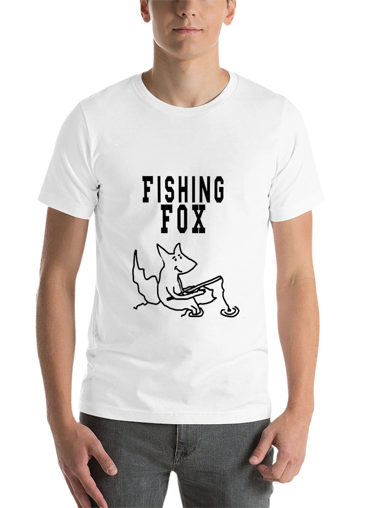 Fishing Fox Graphic Tee - Black Cotton Blend