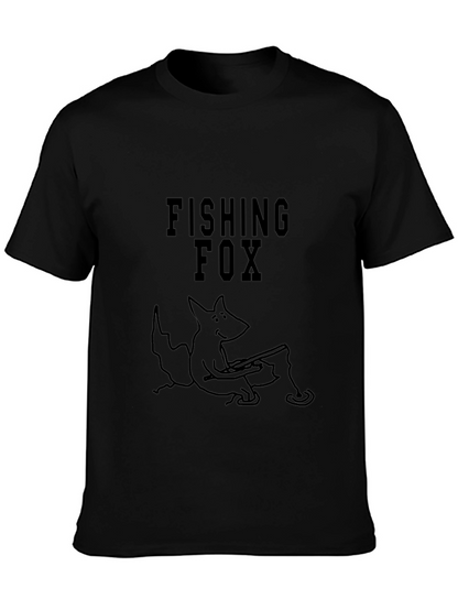 Fishing Fox Graphic Tee - Black Cotton Blend