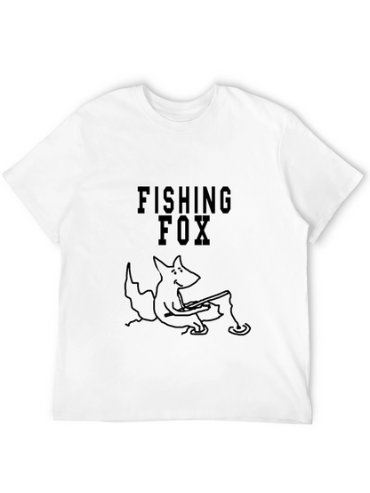 Fishing Fox Graphic Tee - Black Cotton Blend
