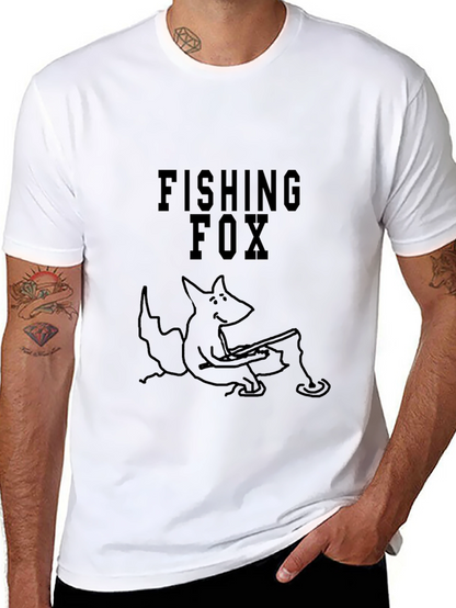 Fishing Fox Graphic Tee - Black Cotton Blend