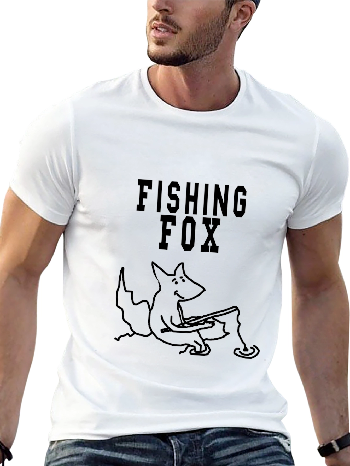 Fishing Fox Graphic Tee - Black Cotton Blend