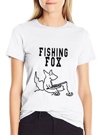Fishing Fox Graphic Tee - Black Cotton Blend