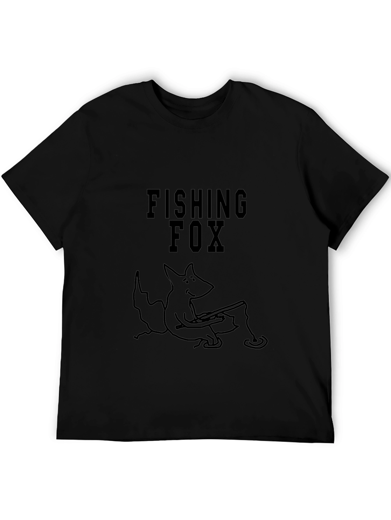Fishing Fox Graphic Tee - Black Cotton Blend