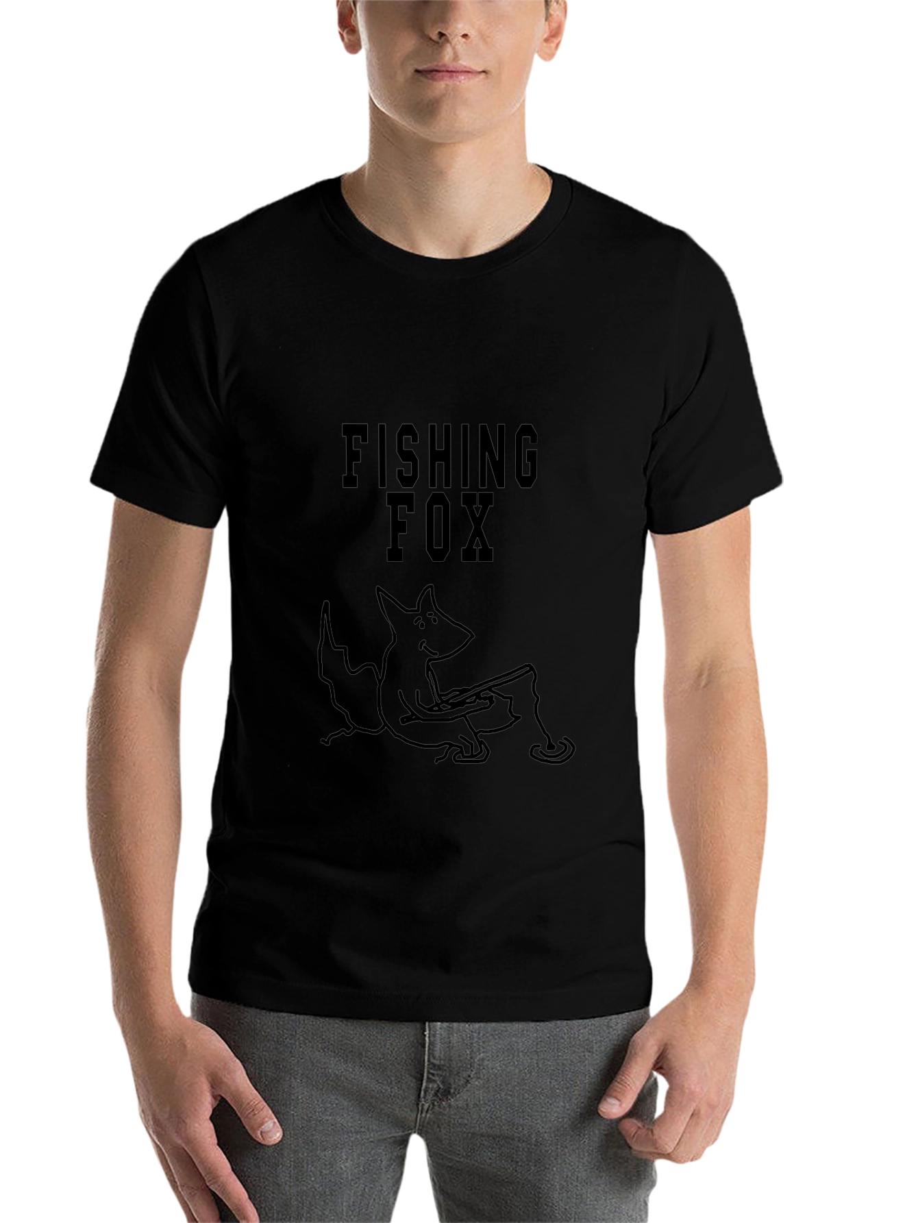 Fishing Fox Graphic Tee - Black Cotton Blend