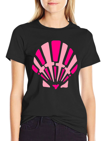 Pink Seashell Graphic Tee - Black Cotton Blend