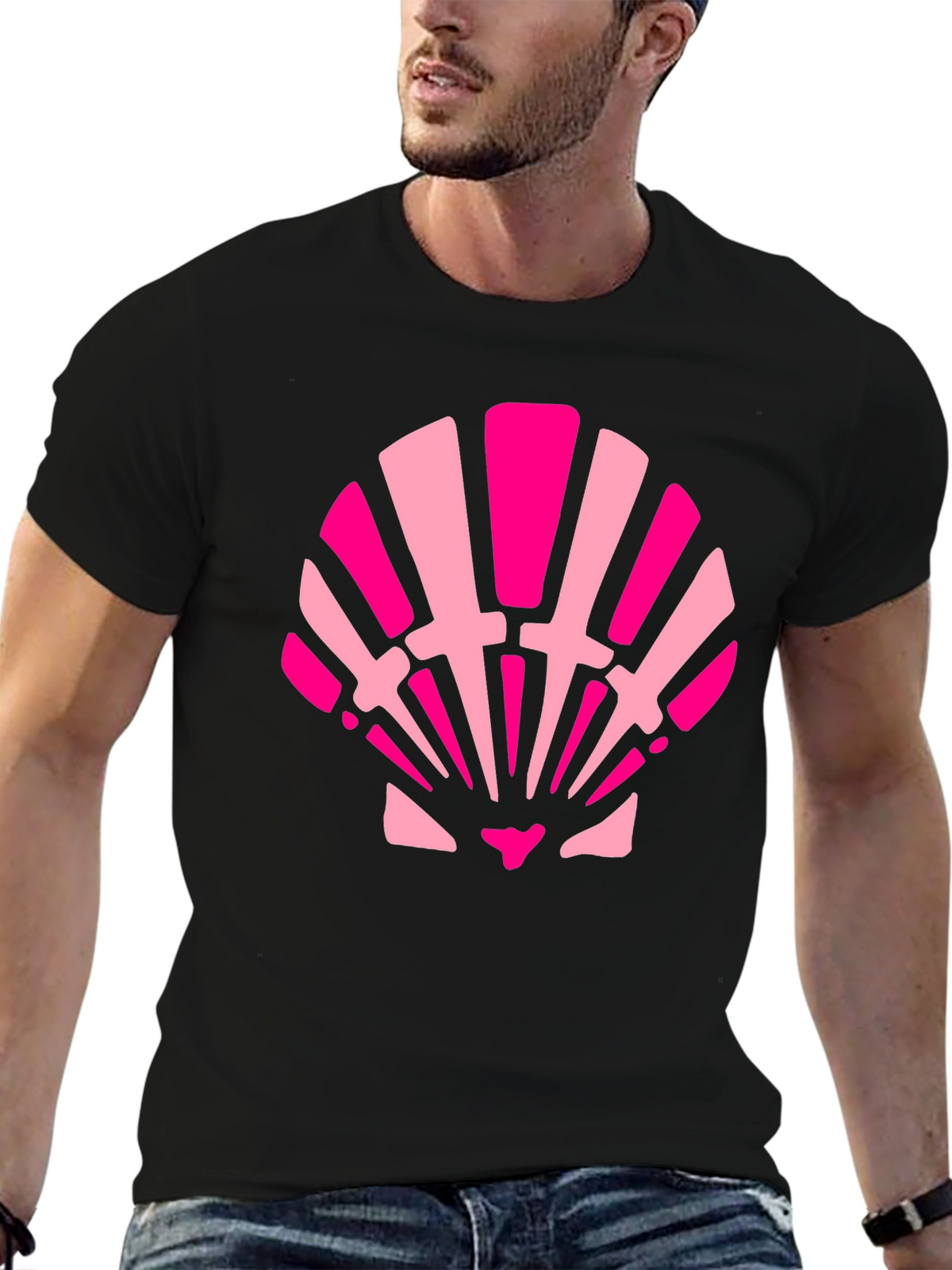 Pink Seashell Graphic Tee - Black Cotton Blend