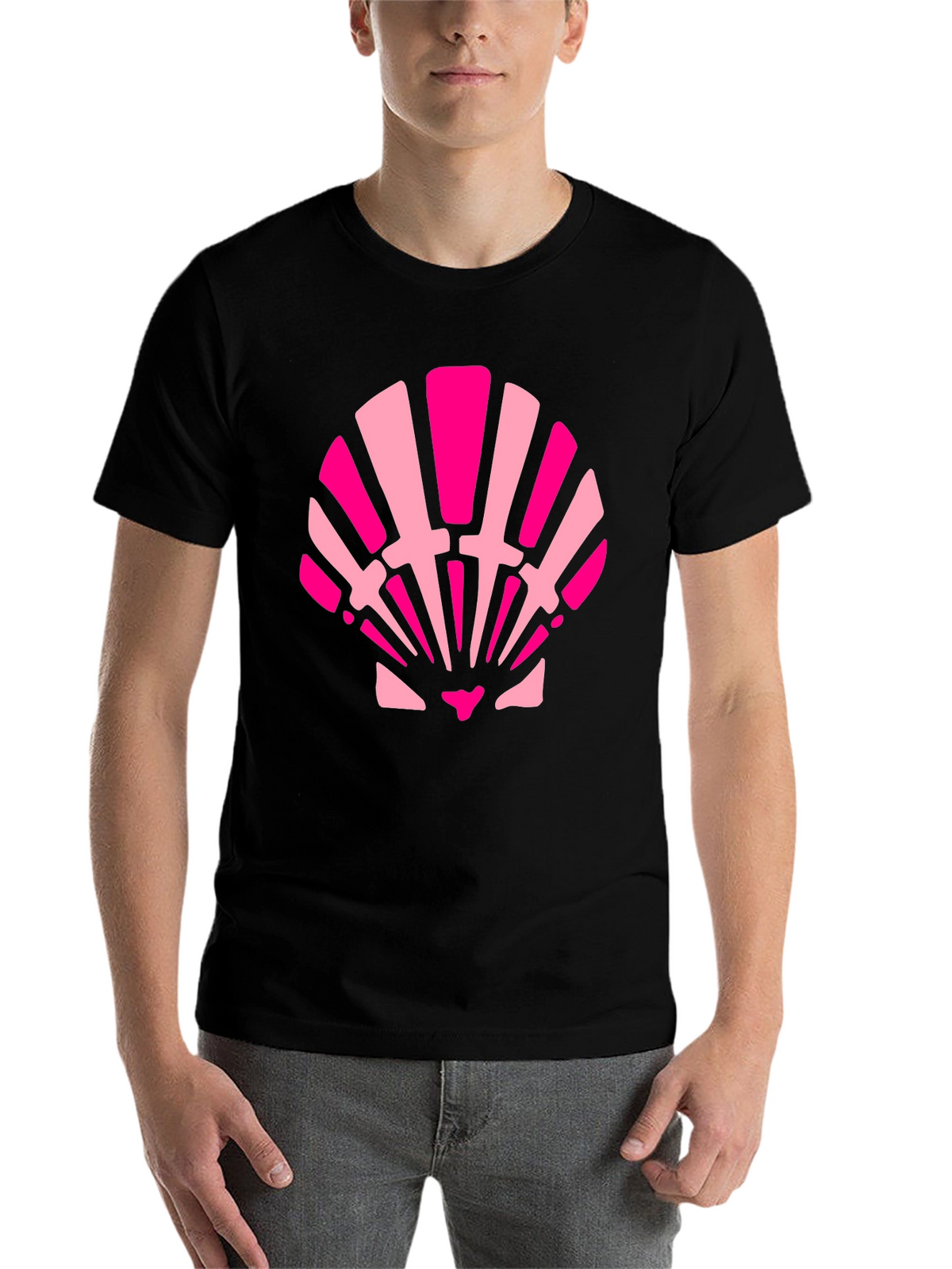 Pink Seashell Graphic Tee - Black Cotton Blend