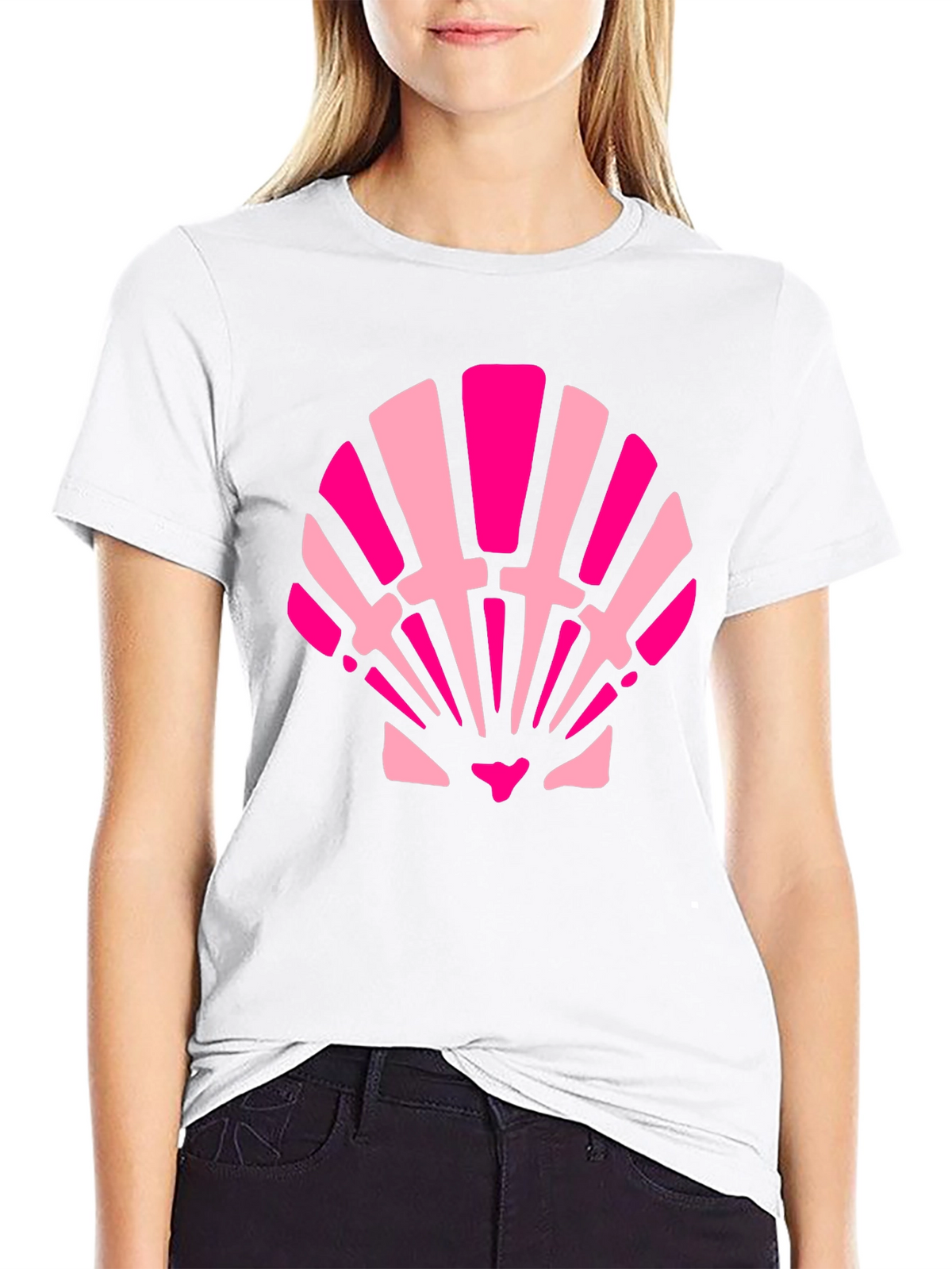 Pink Seashell Graphic Tee - Black Cotton Blend