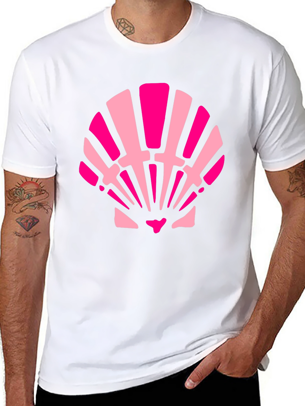 Pink Seashell Graphic Tee - Black Cotton Blend