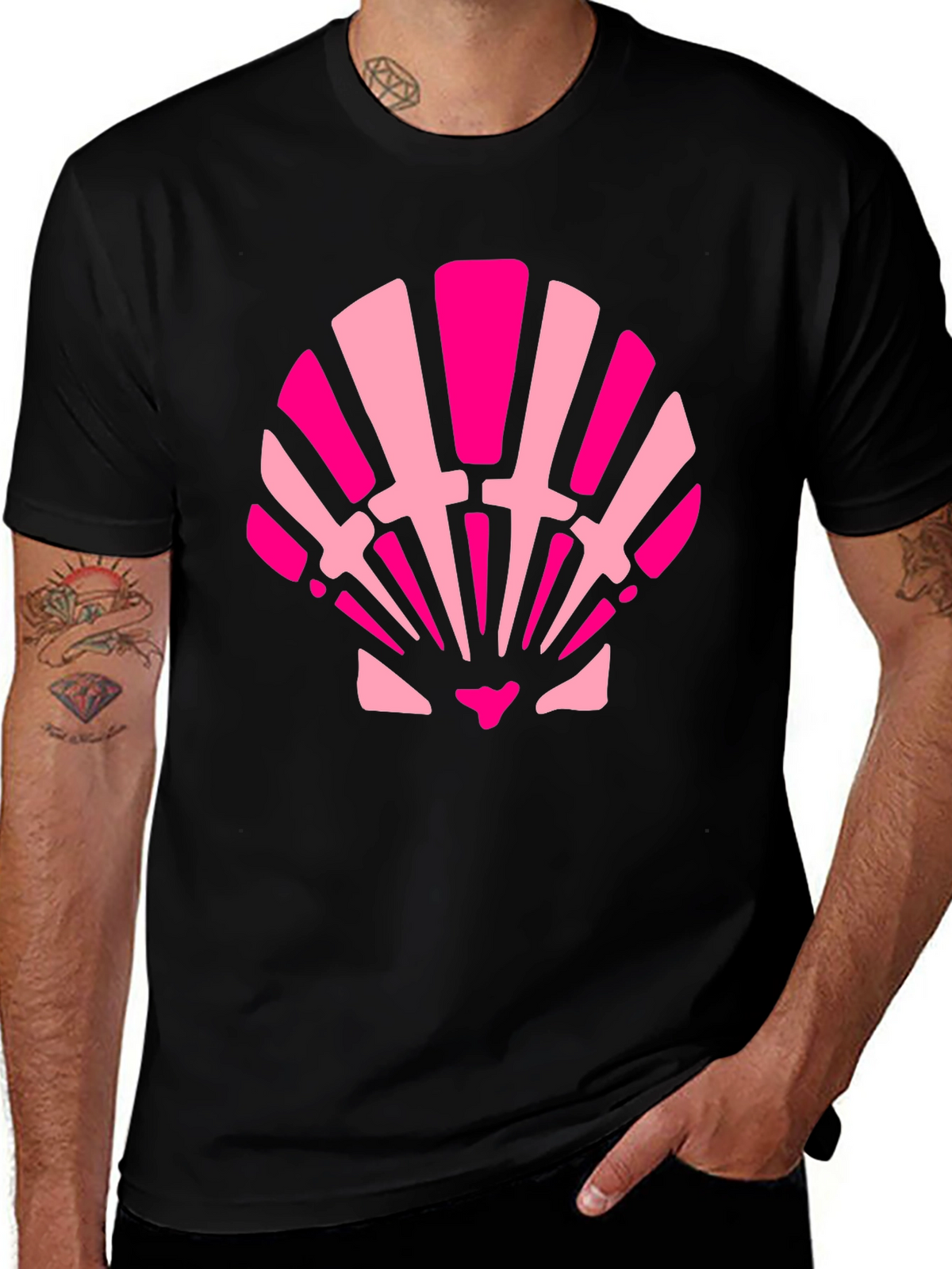 Pink Seashell Graphic Tee - Black Cotton Blend