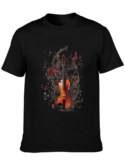 Musical Violin Graphic T-Shirt - Black