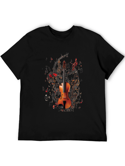 Musical Violin Graphic T-Shirt - Black