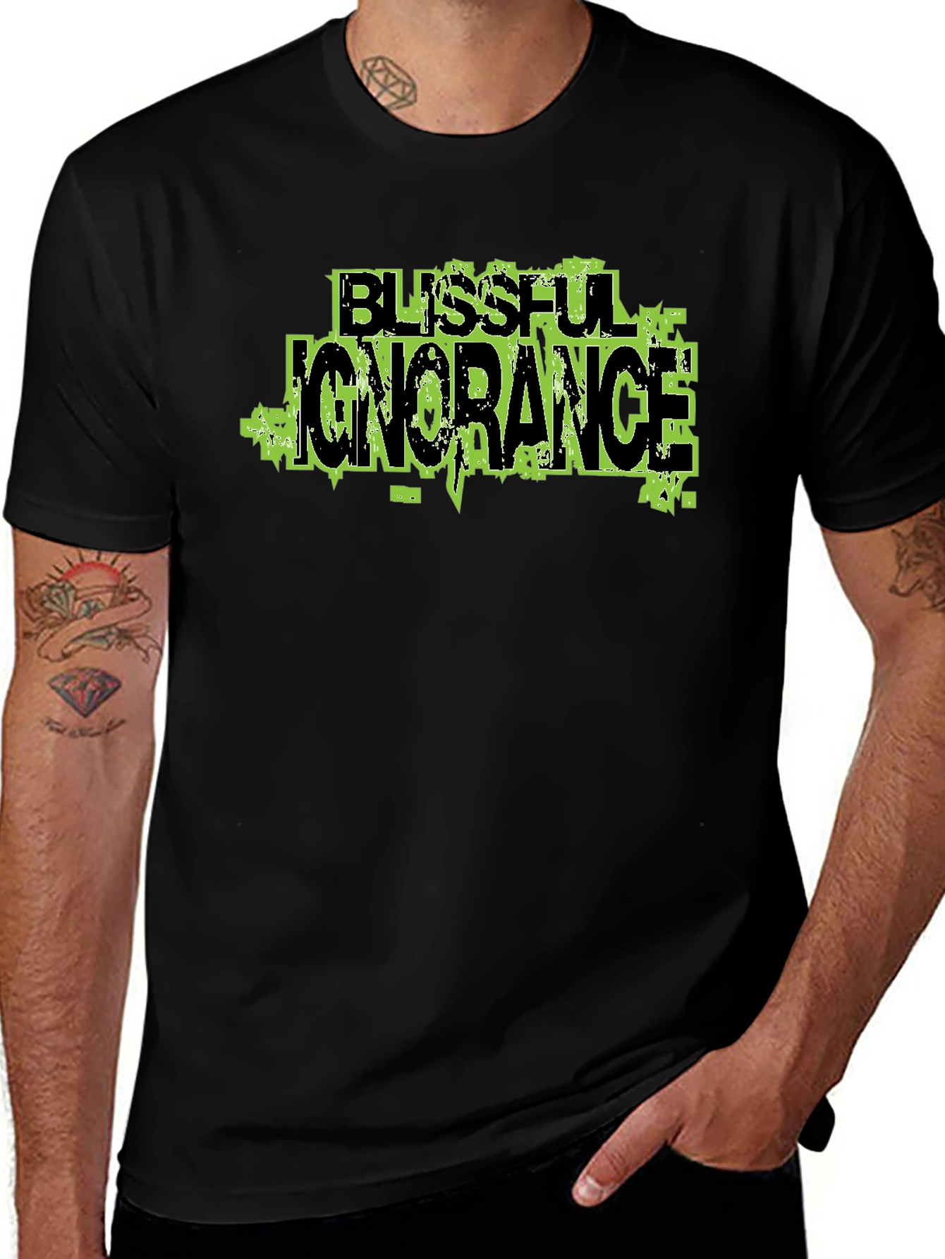 Blissful Ignorance Graphic Print Black T-Shirt