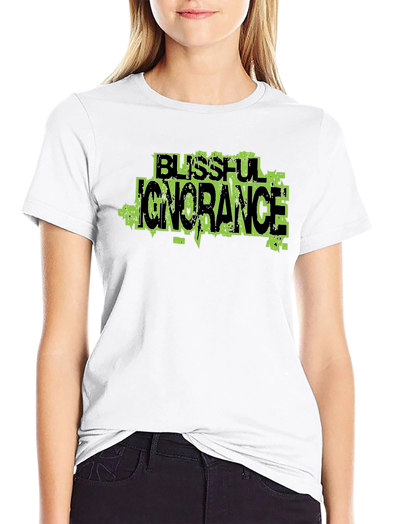 Blissful Ignorance Graphic Print Black T-Shirt