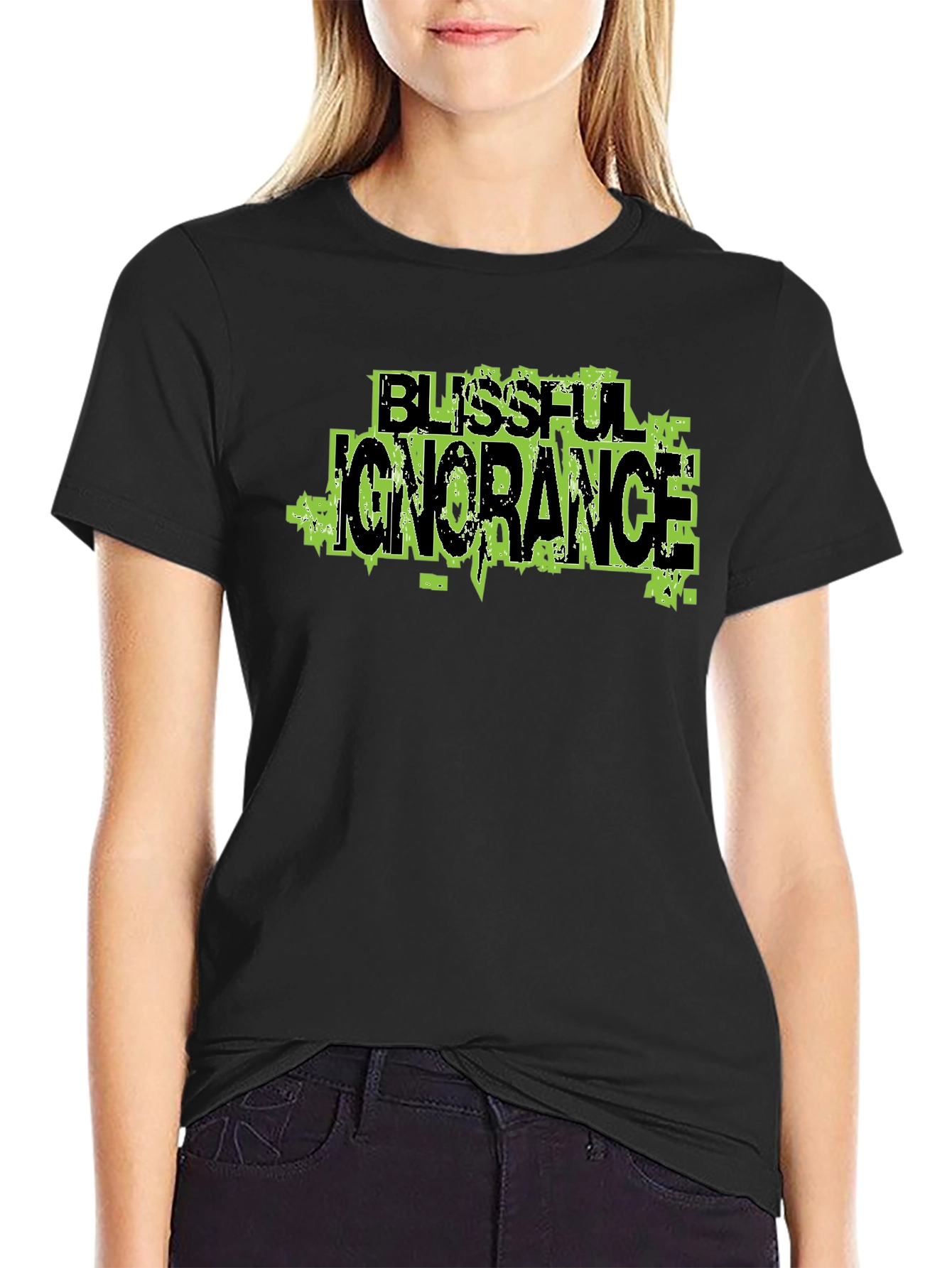 Blissful Ignorance Graphic Print Black T-Shirt