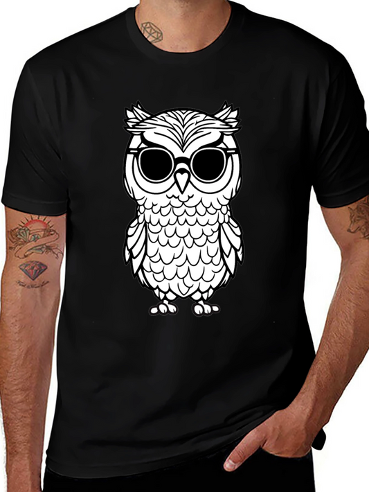 Cool Owl Graphic Tee - Black Cotton T-Shirt