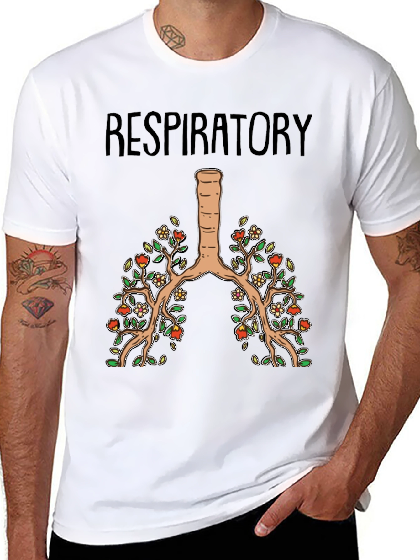 Respiratory System Floral Lung Anatomy T-Shirt
