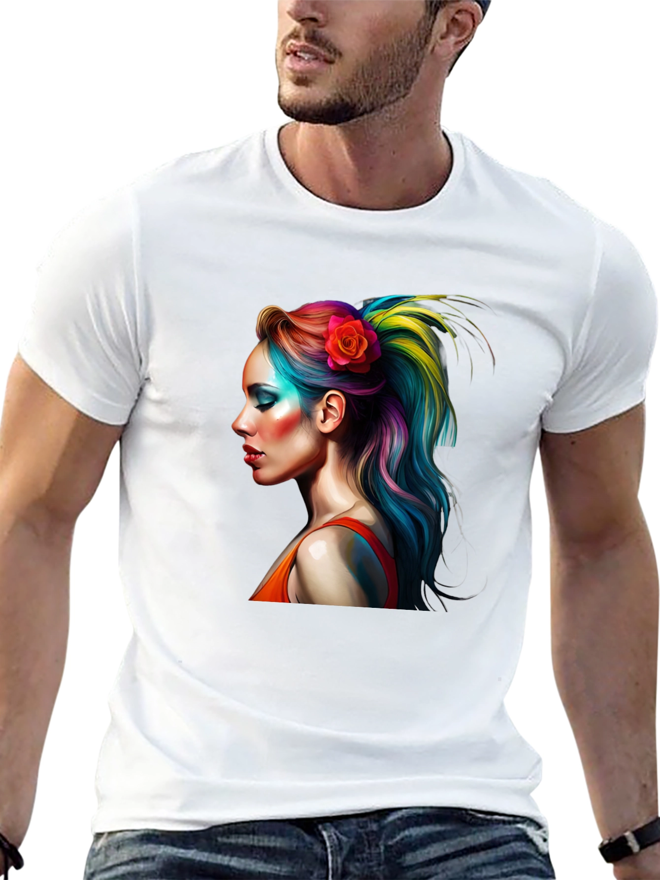 Rainbow Hair Woman Graphic T-Shirt - Unique Design