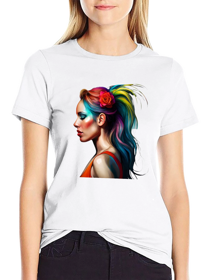 Rainbow Hair Woman Graphic T-Shirt - Unique Design