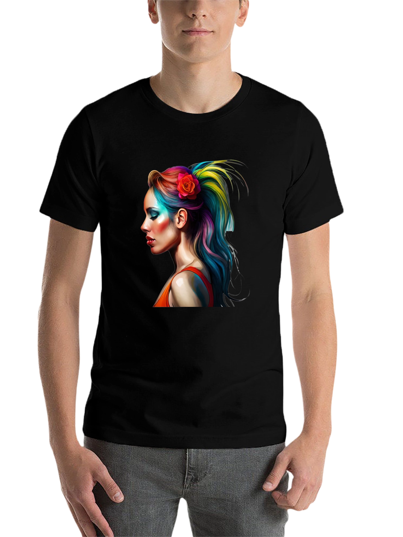 Rainbow Hair Woman Graphic T-Shirt - Unique Design