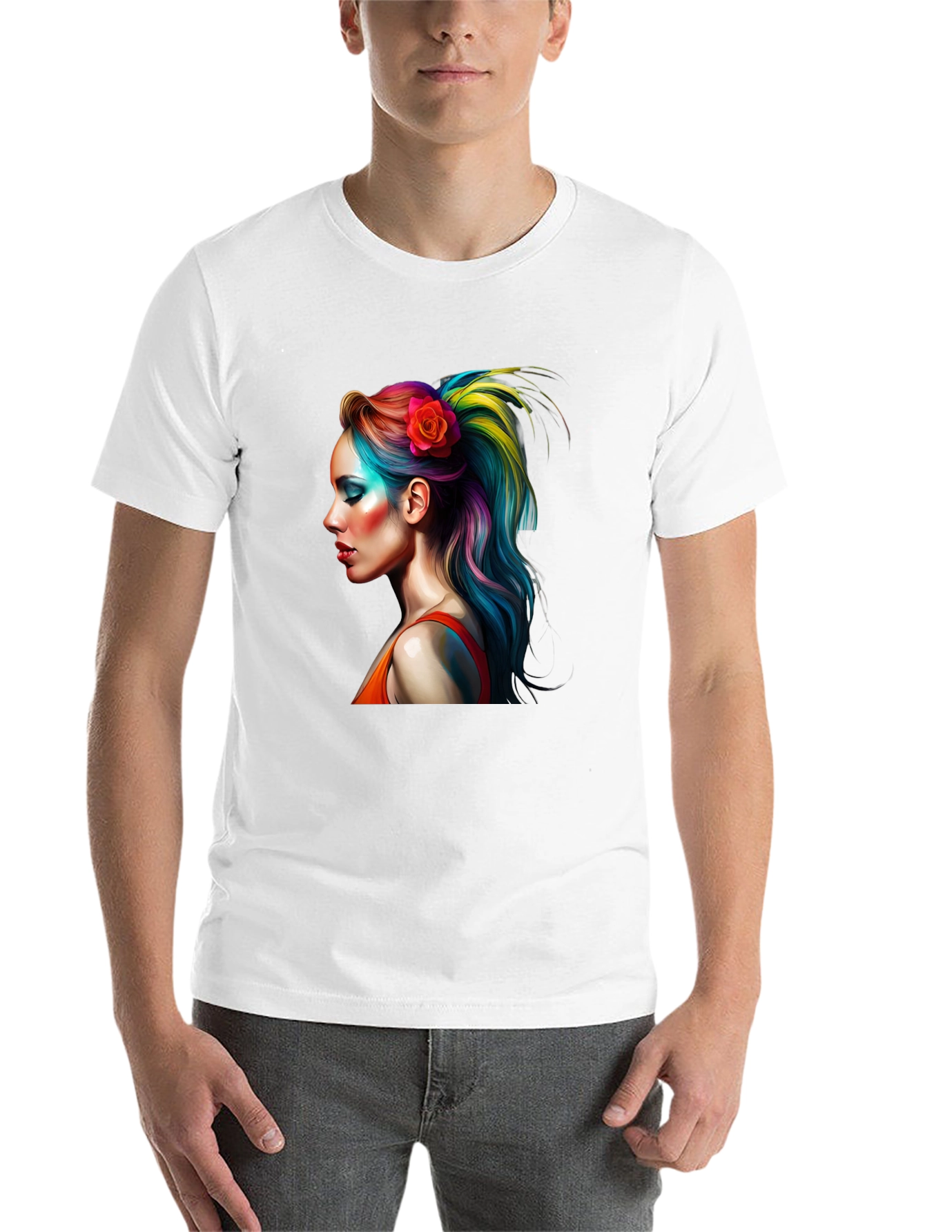 Rainbow Hair Woman Graphic T-Shirt - Unique Design