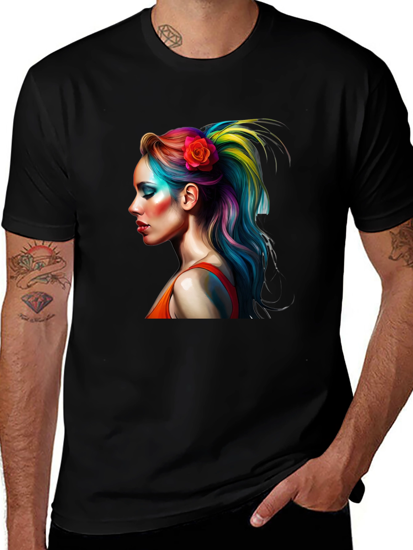 Rainbow Hair Woman Graphic T-Shirt - Unique Design