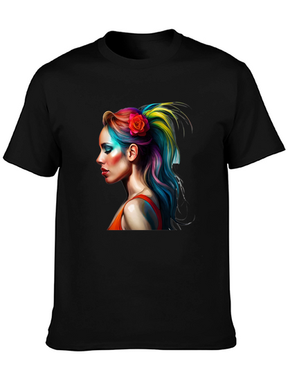 Rainbow Hair Woman Graphic T-Shirt - Unique Design