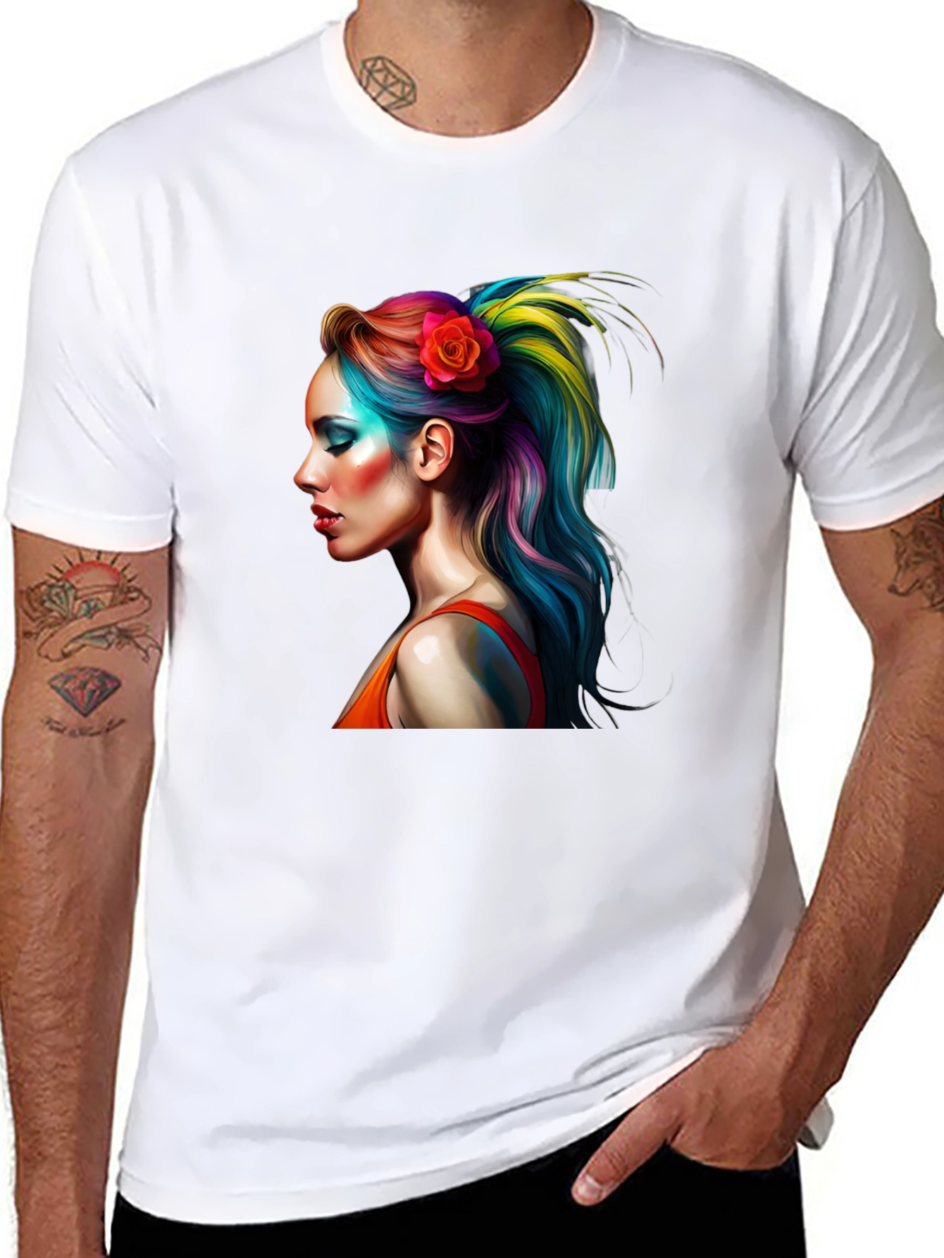 Rainbow Hair Woman Graphic T-Shirt - Unique Design