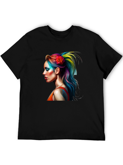 Rainbow Hair Woman Graphic T-Shirt - Unique Design