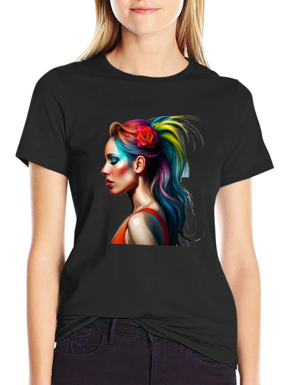 Rainbow Hair Woman Graphic T-Shirt - Unique Design