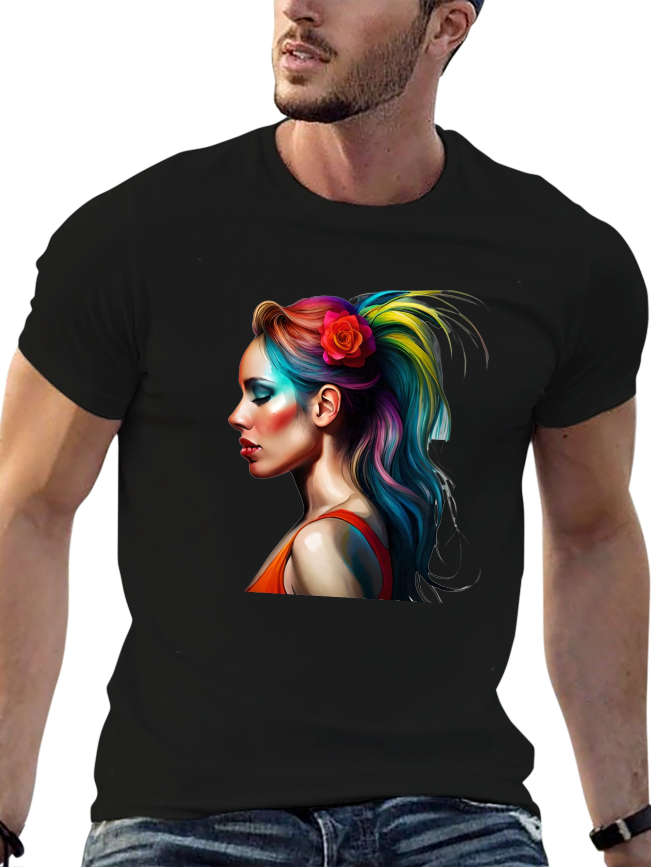 Rainbow Hair Woman Graphic T-Shirt - Unique Design