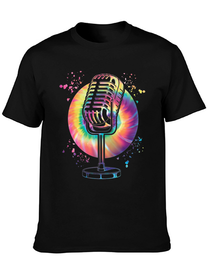 Retro Microphone Graphic T-Shirt - Black