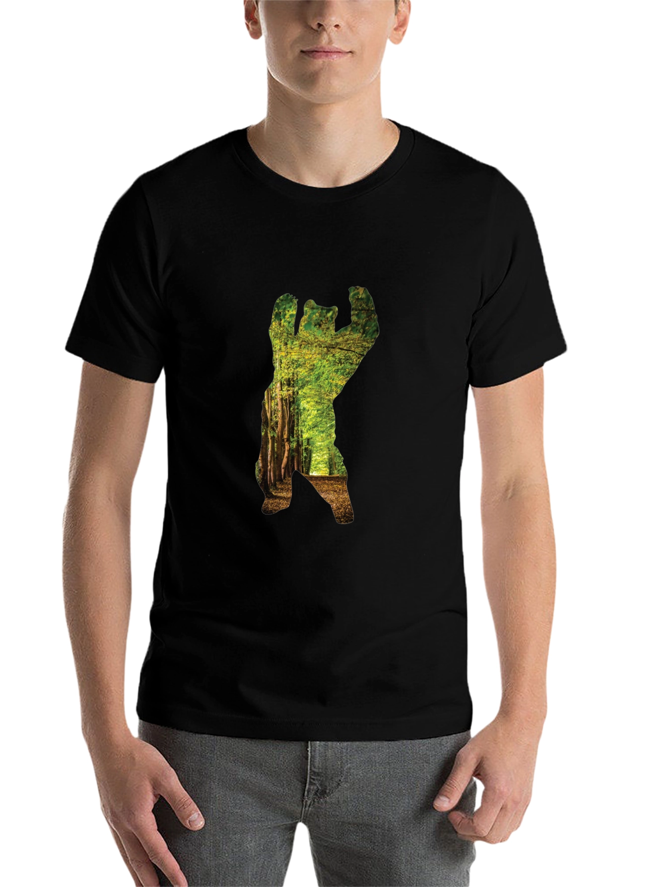 Nature Bear Graphic T-Shirt - Black Cotton Tee