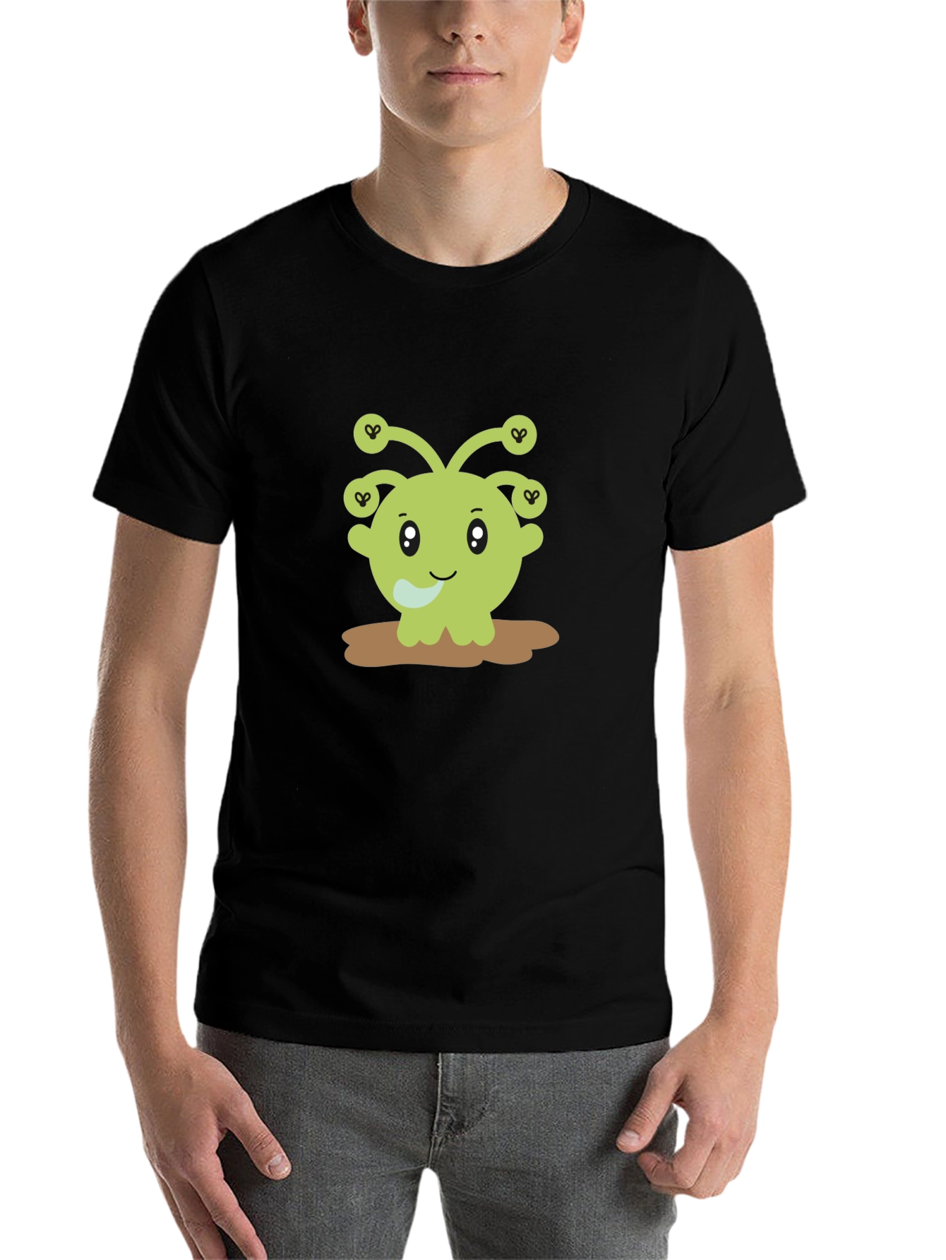 Cute Alien Cartoon Graphic Print Black T-Shirt