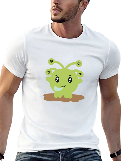 Cute Alien Cartoon Graphic Print Black T-Shirt